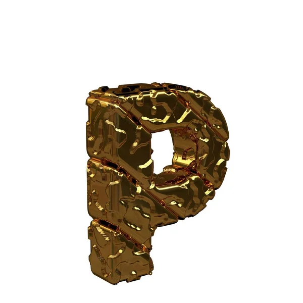 Letras de oro sin pulir giraron a la derecha. Letra mayúscula 3d p —  Fotos de Stock