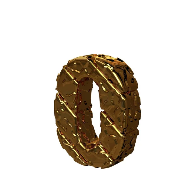 The gold unpolished numbers turned to the left. 3d number 0 — Stock Photo, Image