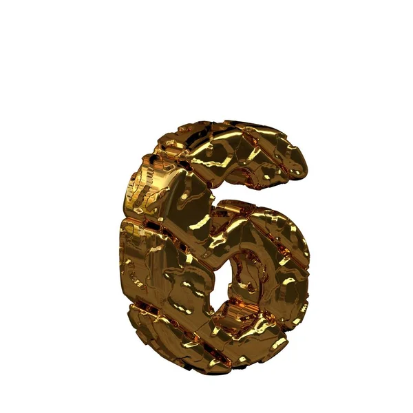The unpolished gold numbers turned to the right. 3d number 6 — Stock Photo, Image