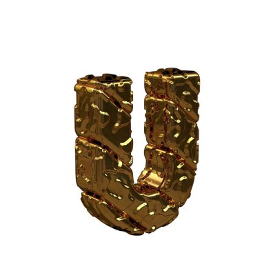 Cilalanmamış altın harfler sağa döndü. 3D büyük harf u