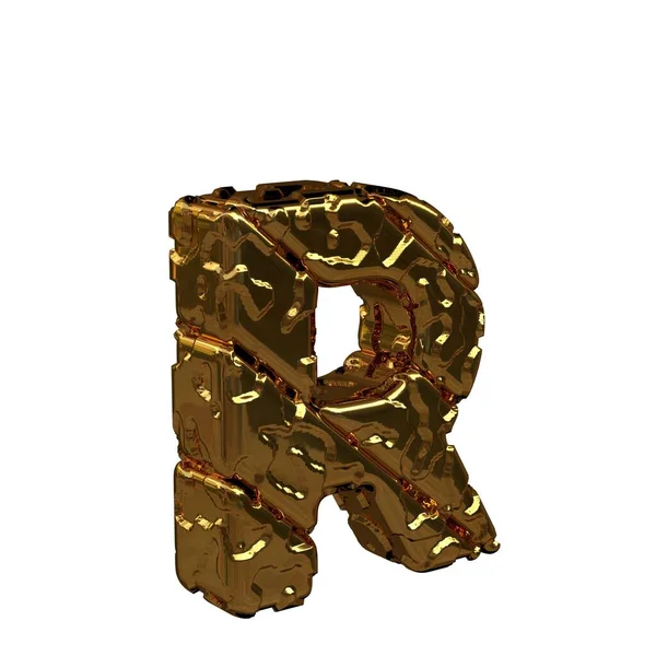 Ongepolijste gouden letters naar rechts gedraaid. 3d hoofdletter r — Stockfoto