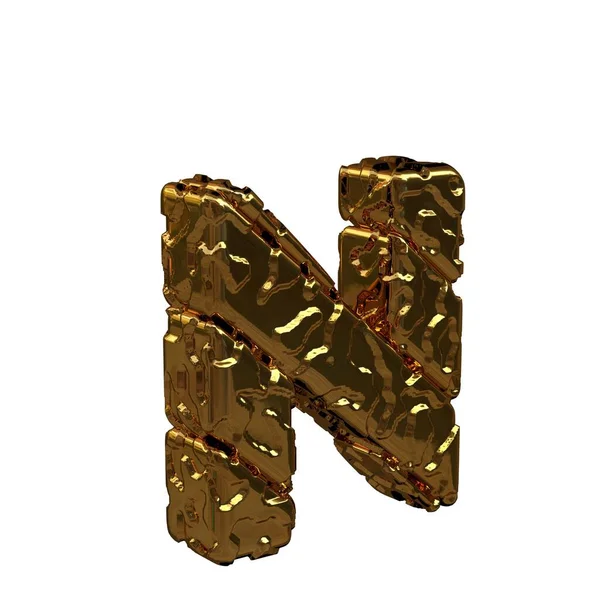 Surat emas yang belum dipoles berbelok ke kanan. 3d huruf kapital n — Stok Foto