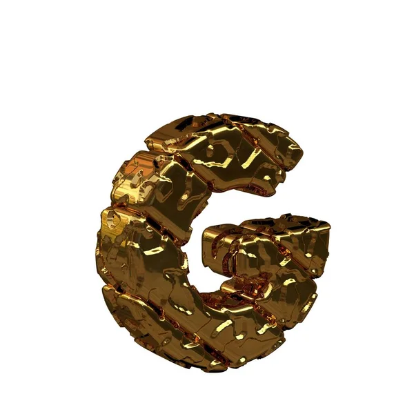 Неотшлифованные золотые буквы повернули направо. 3d заглавная буква g — стоковое фото