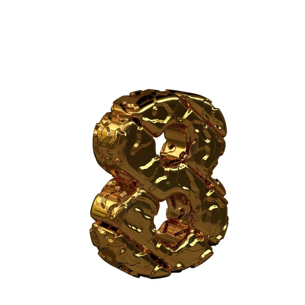 The unpolished gold numbers turned to the right. 3d number 8 — Stock Photo, Image