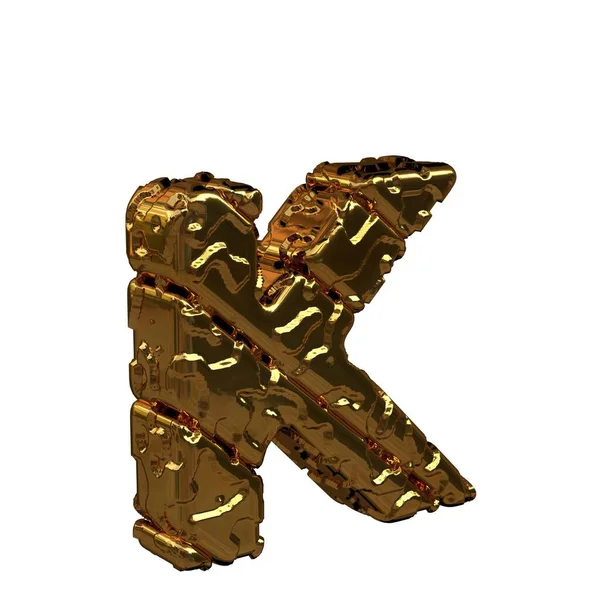 Lettere d'oro non lucide girate a destra. 3d lettera maiuscola k — Foto Stock