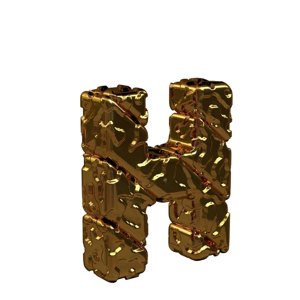 Unpolished gold letters turned to the right. 3d capital letter h — Stock Photo, Image