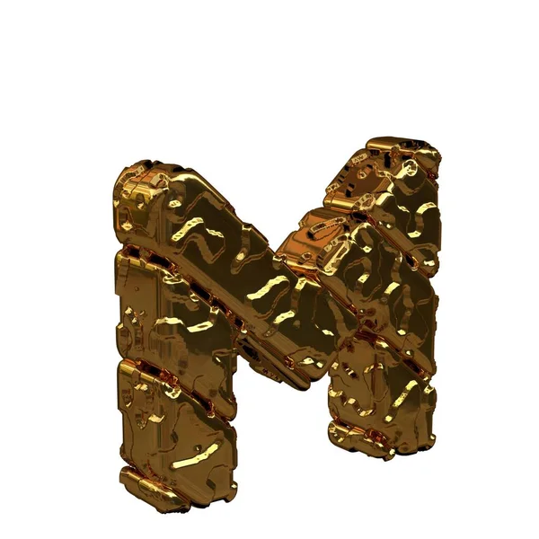 Surat emas yang belum dipoles berbelok ke kanan. 3d huruf kapital m — Stok Foto