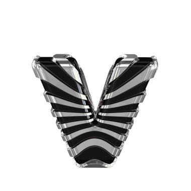 Black symbol with silver straps. 3d letter v