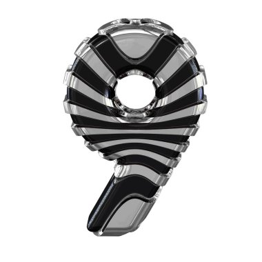 Black symbol with silver straps. 3d number 9