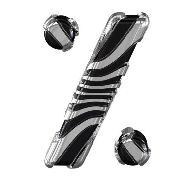 Black 3d symbol with silver straps