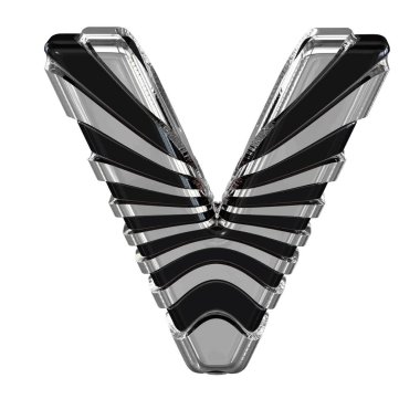 Black symbol with silver straps. 3d letter v