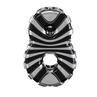 Black symbol with silver straps. 3d number 8