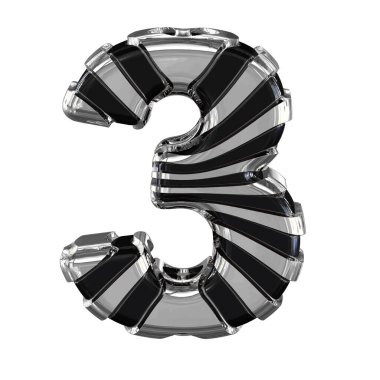 Black symbol with silver straps. 3d number 3