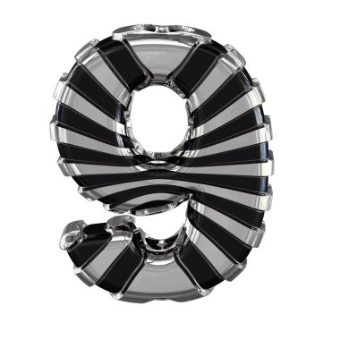 Black symbol with silver straps. 3d number 9