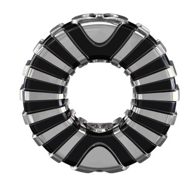 Black symbol with silver straps. 3d letter o