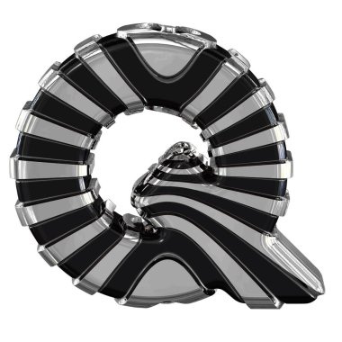 Black symbol with silver straps. 3d letter q