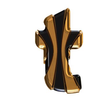 Black symbol with gold vertical straps. 3d letter t