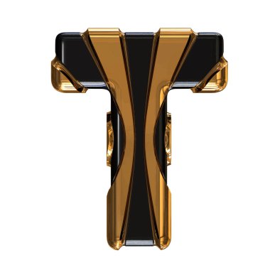 Black symbol with gold vertical straps. 3d letter t