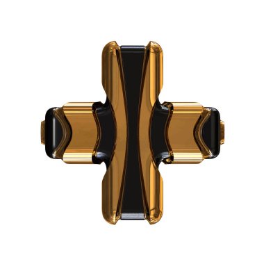 Black 3d symbol with gold vertical straps