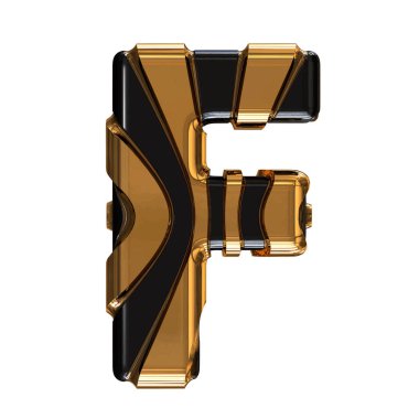 Black symbol with gold vertical straps. 3d letter f