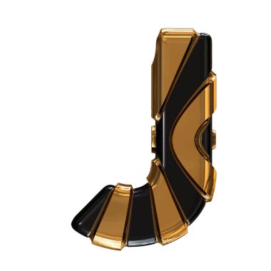 Black symbol with gold vertical straps. 3d letter j