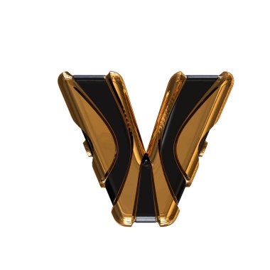 Black symbol with gold vertical straps. 3d letter v