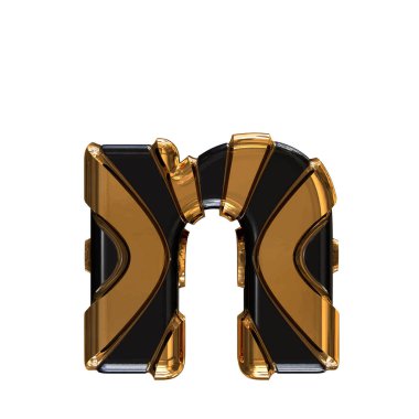 Black symbol with gold vertical straps. 3d letter n