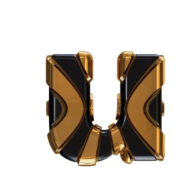 Black symbol with gold vertical straps. 3d letter u