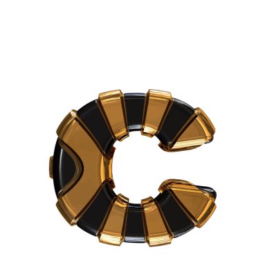 Black symbol with gold vertical straps. 3d letter c