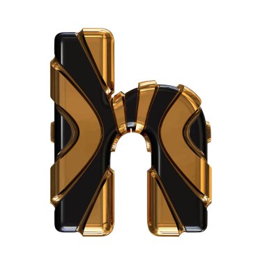 Black symbol with gold vertical straps. 3d letter h