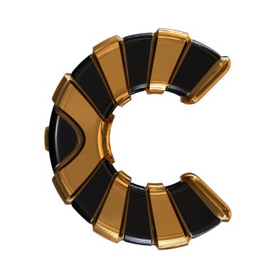 Black symbol with gold vertical straps. 3d letter c