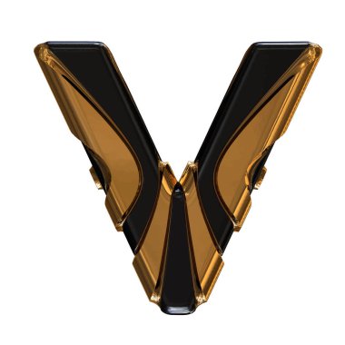 Black symbol with gold vertical straps. 3d letter v