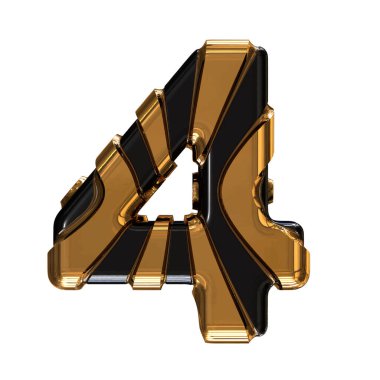 Black symbol with gold vertical straps. 3d number 4