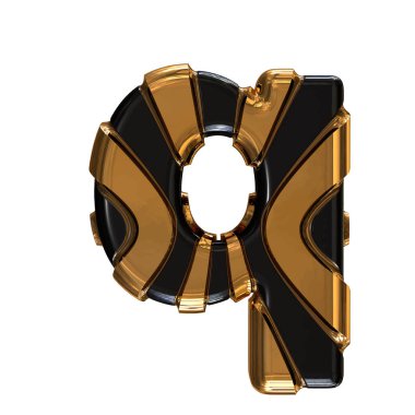 Black symbol with gold vertical straps. 3d letter q