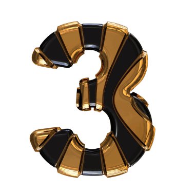 Black symbol with gold vertical straps. 3d number 3