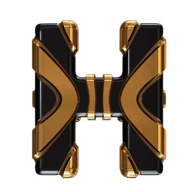 Black symbol with gold vertical straps. 3d letter h
