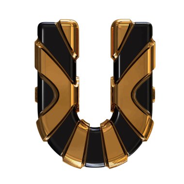 Black symbol with gold vertical straps. 3d letter u