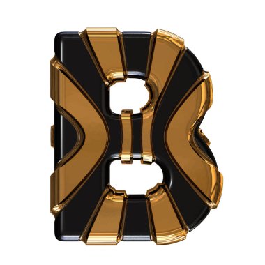 Black symbol with gold vertical straps. 3d letter b