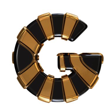 Black symbol with gold vertical straps. 3d letter g