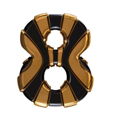 Black symbol with gold vertical straps. 3d number 8