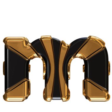Black symbol with gold vertical straps. 3d letter m