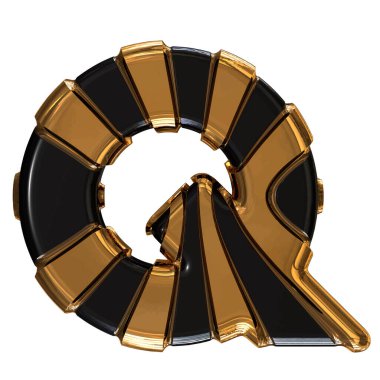 Black symbol with gold vertical straps. 3d letter q