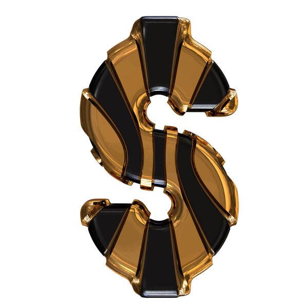 Black 3d symbol with gold vertical straps