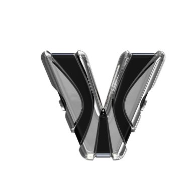 Black symbol with gold vertical straps. 3d letter v