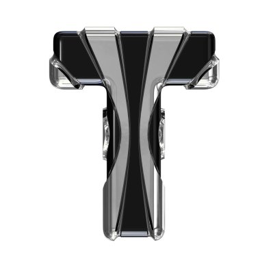 Black symbol with gold vertical straps. 3d letter t