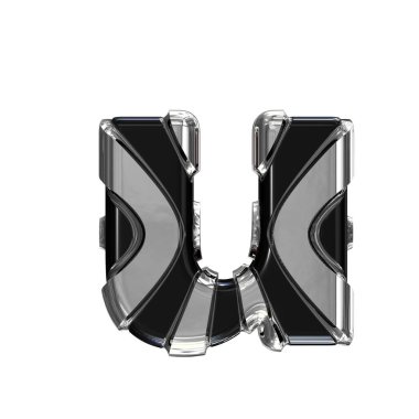 Black symbol with gold vertical straps. 3d letter u