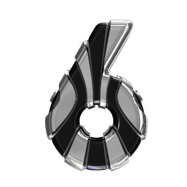 Black symbol with gold vertical straps. 3d number 6