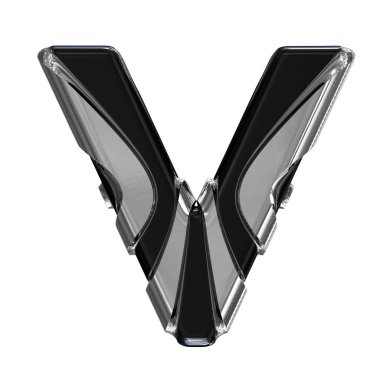 Black symbol with gold vertical straps. 3d letter v