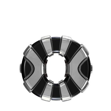 Black symbol with gold vertical straps. 3d letter o