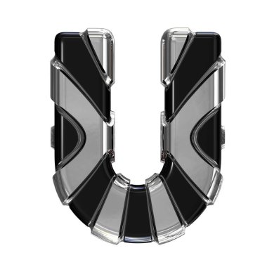 Black symbol with gold vertical straps. 3d letter u